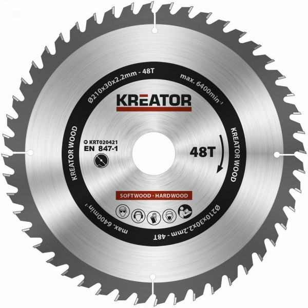 Kreator KRT020421 - Pilový kotouč na dřevo 210mm, 48T