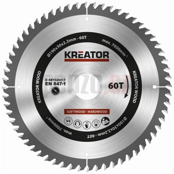 Kreator KRT020417 - Pilový kotouč na dřevo 190mm, 60T