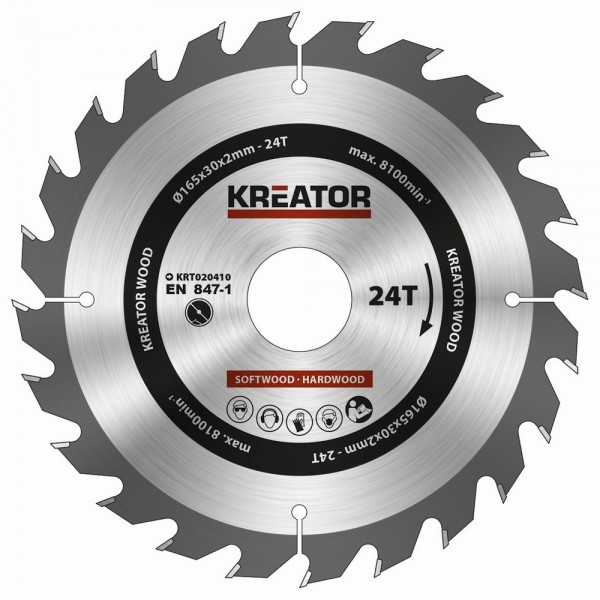 Kreator KRT020410 - Pilový kotouč na dřevo 165mm, 24T