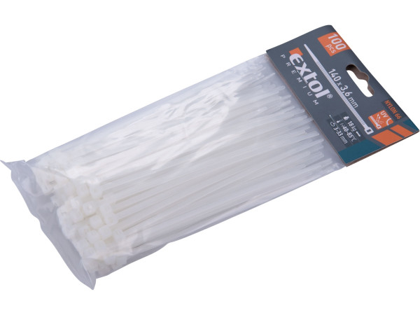 Extol Premium 8856105 pásky stahovací bílé, 140x3,6mm, 100ks, nylon