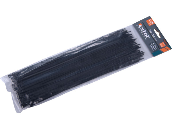 Extol Premium 8856158 pásky stahovací černé, 280x3,6mm, 100ks, nylon